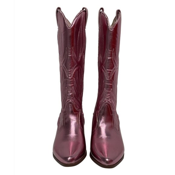 QUPID / Montana-73 / Pink Metallic / Chunky /  Heel Western / Cowboy Boots / Wit - Picture 3 of 7